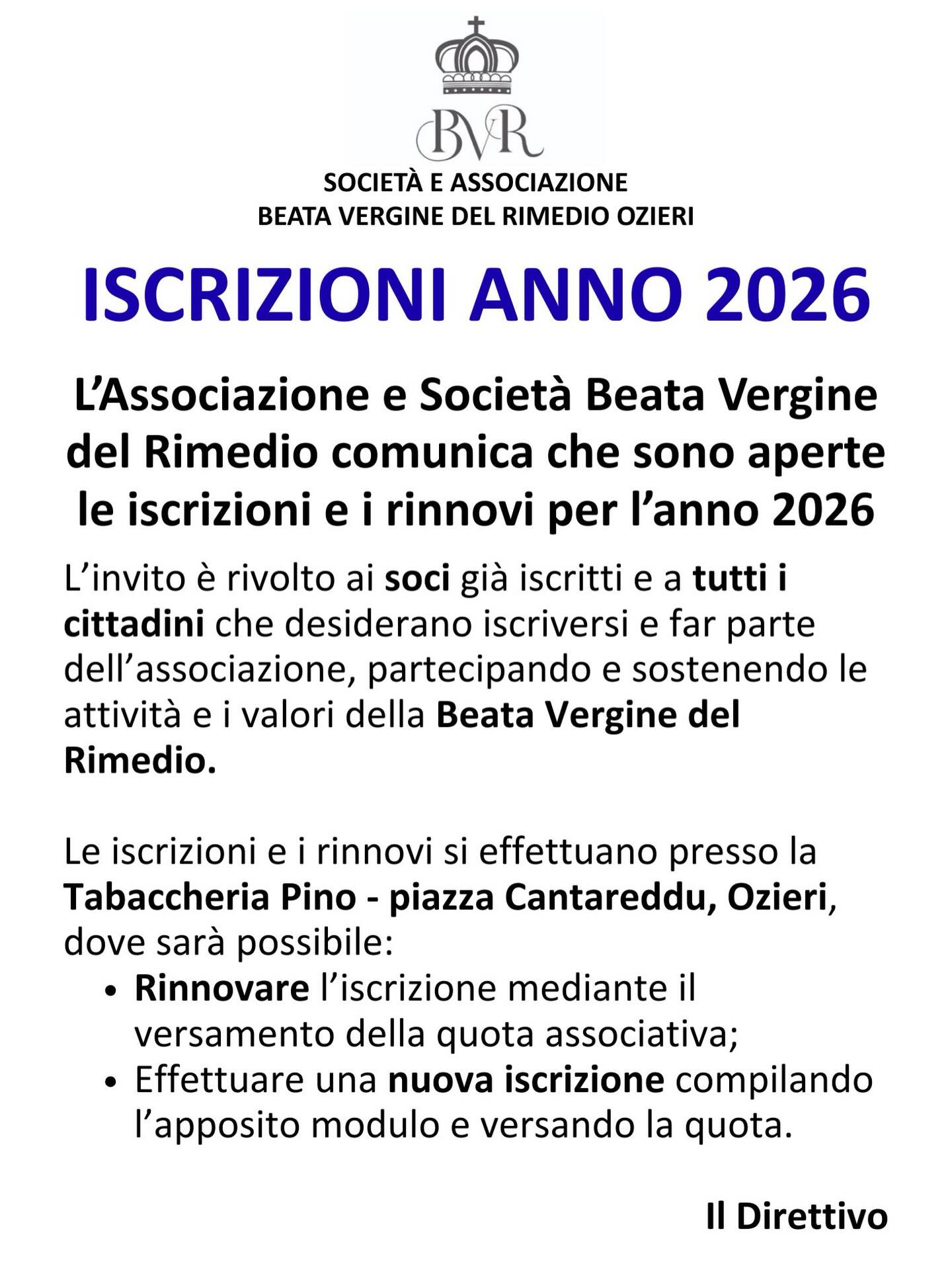 Apertura iscrizioni e rinnovi soci 2026